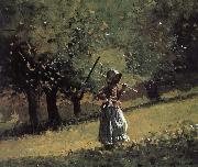 Winslow Homer Shoulder the rake bar girls oil on canvas